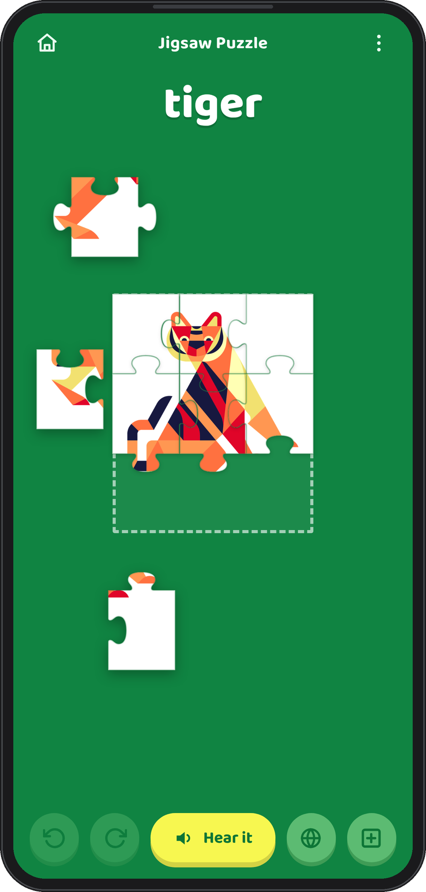 The Jigsaw Puzzle game, part way through a tiger